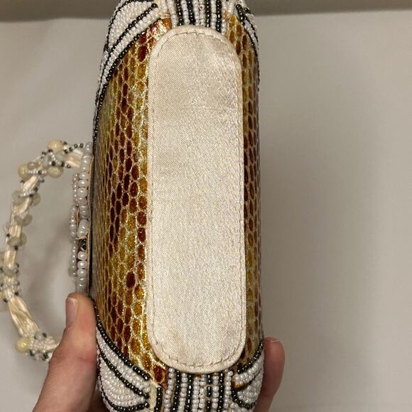 Expressions NYC Beaded Evening Bag Gold & Amber Floral Handle NWT - Picture 6 of 9